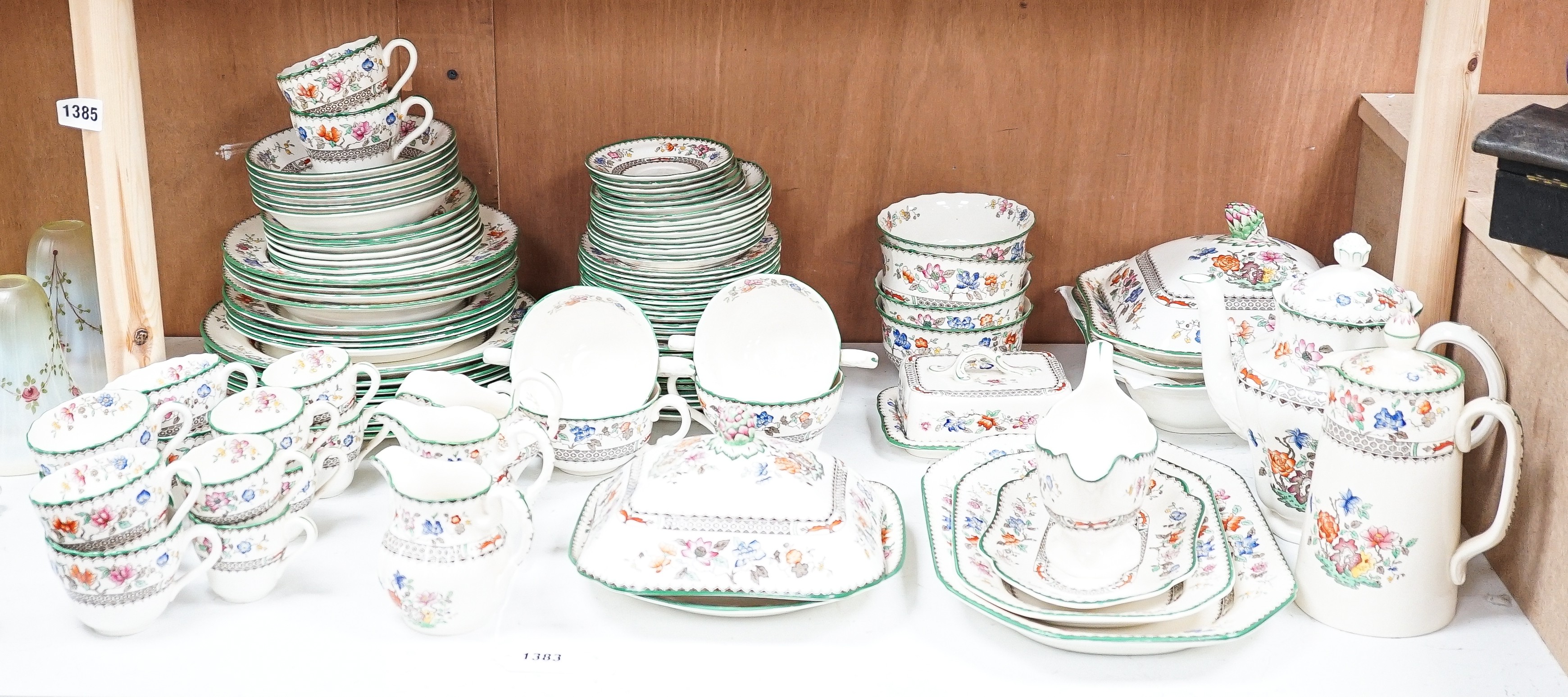 A Copeland earthenware dinner, tea and coffee service, Chinese rose pattern